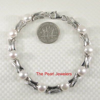 White Freshwater Pearl Bracelet – 9-Segment Solid 925 Sterling Silver Links