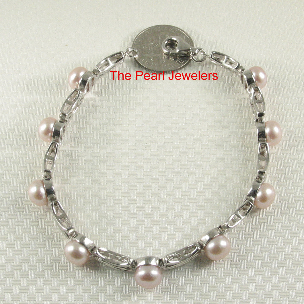 Pink Freshwater Pearl Bracelet – 9-Segment Solid 925 Sterling Silver Links
