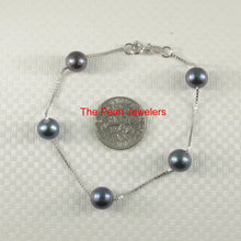 Load image into Gallery viewer, 9400091-Black-Semi-Round-Freshwater-Pearl-Bracelet-925-Solid-Sterling-Silver