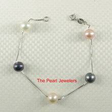 Load image into Gallery viewer, 9400094-Multi-Color-Semi-Round-Pearl-Bracelet-.925-Solid-Sterling-Silver-Link
