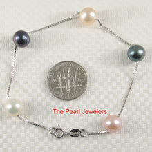 Load image into Gallery viewer, 9400094-Multi-Color-Semi-Round-Pearl-Bracelet-.925-Solid-Sterling-Silver-Link