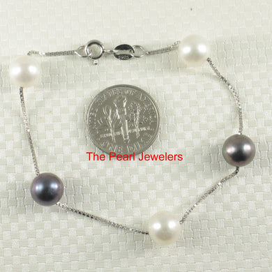 9400095-Black-White-Semi-Round-Pearl-Bracelet-.925-Solid-Sterling-Silver-Link