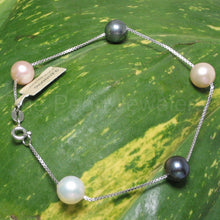 Load image into Gallery viewer, 9400096-Multi-Color-Semi-Round-Pearl-Bracelet-.925-Solid-Sterling-Silver-Link