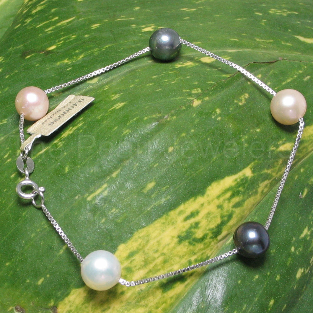 Multi-Color Freshwater Pearl Bracelet – Sterling Silver Box Chain