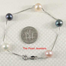 Load image into Gallery viewer, 9400096-Multi-Color-Semi-Round-Pearl-Bracelet-.925-Solid-Sterling-Silver-Link