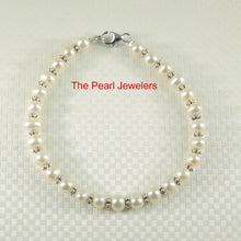 Load image into Gallery viewer, 9400100-Sterling-Silver-Bali-Bead-White-Cultured-Freshwater-Pearl-Bracelet-Anklet