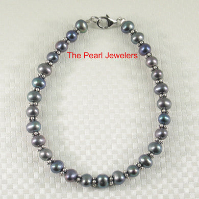 9400101-Sterling-Silver-Bali-Bead-Black-Cultured-Freshwater-Pearl-Bracelet-Anklet
