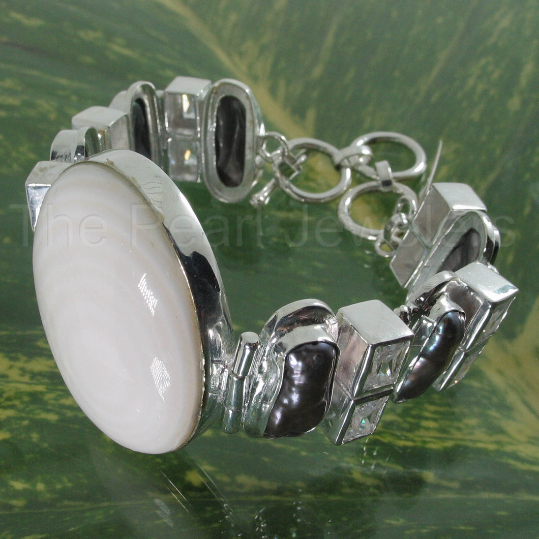 9400110-Mother-of-Pearl-Biwa-Pearls-Cubic-Zirconia-925-Solid-Silver-Bracelet