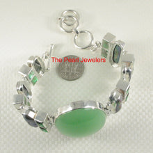 Load image into Gallery viewer, 9400114-Solid-Silver-925-Green-Jade-Black-Biwa-Pearls-Cubic-Zirconia-Bracelet
