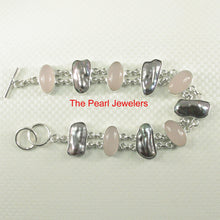 Load image into Gallery viewer, 9400154-Solid-Silver-925-Hand-Crafted-Rose-Quartz-Genuine-Biwa-Pearl-Bracelets