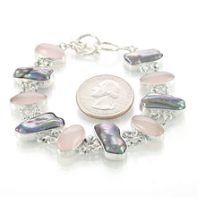 Load image into Gallery viewer, 9400154-Solid-Silver-925-Hand-Crafted-Rose-Quartz-Genuine-Biwa-Pearl-Bracelets