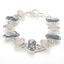 Load image into Gallery viewer, 9400154-Solid-Silver-925-Hand-Crafted-Rose-Quartz-Genuine-Biwa-Pearl-Bracelets