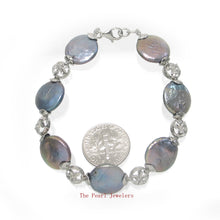 Load image into Gallery viewer, 9400181--Solid-Silver-925-Plumeria-7-Segments-of-Blue-Coin-Pearl-Bracelet