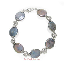 Load image into Gallery viewer, 9400181--Solid-Silver-925-Plumeria-7-Segments-of-Blue-Coin-Pearl-Bracelet