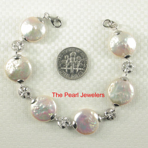 9400182-Genuine-Peach-Coin-Pearl-Bracelet-925-Sterling-Silver-Plumeria-Links