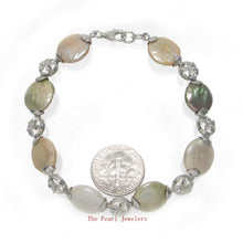 Load image into Gallery viewer, 9400187-Sterling-Silver-Plumeria-Links-Multi-Color-Genuine-Coin-Pearl-Bracelet