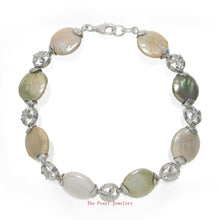 Load image into Gallery viewer, 9400187-Sterling-Silver-Plumeria-Links-Multi-Color-Genuine-Coin-Pearl-Bracelet