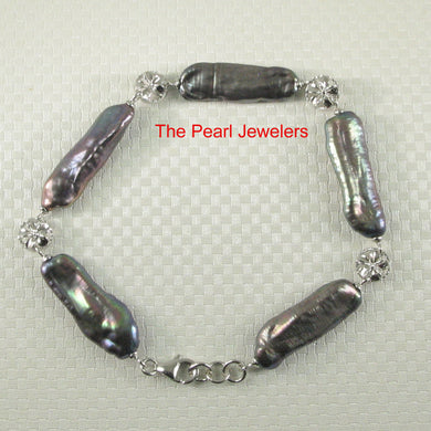 9400211-Sterling-Silver-Plumeria-5-or-6-Segments-of-Genuine-Biwa-Pearl-Bracelets