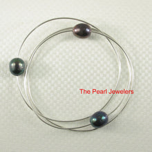 Load image into Gallery viewer, 9400221-Hand-Crafted-925-Silver- Bangles-16-Gauge-Triple-Black-Pearls