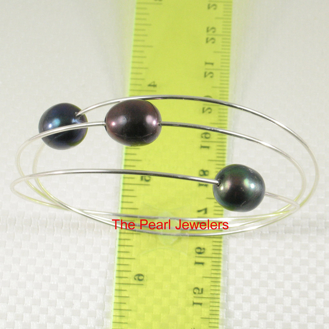 9400221-Hand-Crafted-925-Silver- Bangles-16-Gauge-Triple-Black-Pearls
