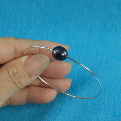 Simple Black Pearl Bangle – Handcrafted 925 Sterling Silver