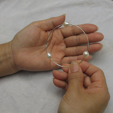 Triple White Freshwater Pearl Bangle – 925 Sterling Silver