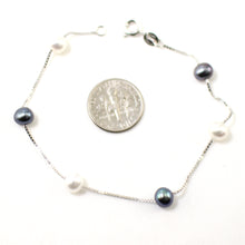 Load image into Gallery viewer, 9401095-Black-White-Pearl-Bracelet-.925-Sterling-Silver-Box-Chain-Links