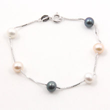 Load image into Gallery viewer, 9401096-Multi-Color-Cultured-Pearl-Bracelet-.925-Sterling-Silver-Box-Chain-Links