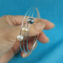 Load image into Gallery viewer, 9401224-Hand-Crafted-Silver-925-16-Gauge-Wire-Triple-Bangles-Freshwater-Pearl