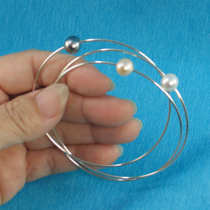 9401224-Hand-Crafted-Silver-925-16-Gauge-Wire-Triple-Bangles-Freshwater-Pearl