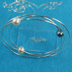 9401224-Hand-Crafted-Silver-925-16-Gauge-Wire-Triple-Bangles-Freshwater-Pearl