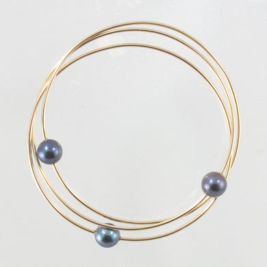 Triple Black Freshwater Pearl Bangles – 14K Gold Filled