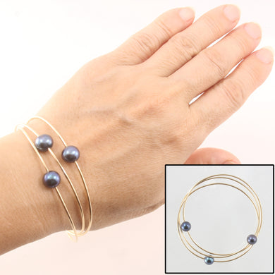 9401321-Hand-Crafted-1/20-14k-Gold-Filled-Wire-Triple-Black-Pearls-Bangles