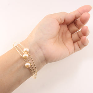 9401322-Hand-Crafted-1/20-14k-Gold-Filled-Wire-Triple-Peach-Pearls-Bangles