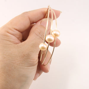 9401322-Hand-Crafted-1/20-14k-Gold-Filled-Wire-Triple-Peach-Pearls-Bangles