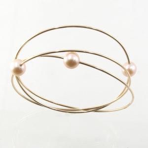9401324-Hand-Crafted-1/20-14k-Gold-Filled-Wire-Triple-Pink-Pearls-Bangles