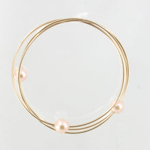 Load image into Gallery viewer, 9401324-Hand-Crafted-1/20-14k-Gold-Filled-Wire-Triple-Pink-Pearls-Bangles