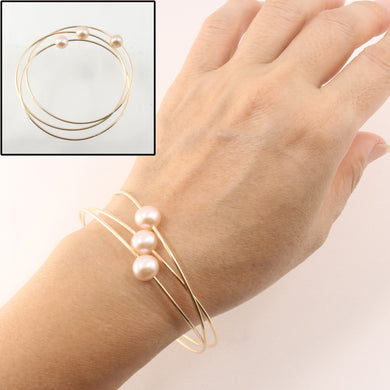 9401324-Hand-Crafted-1/20-14k-Gold-Filled-Wire-Triple-Pink-Pearls-Bangles