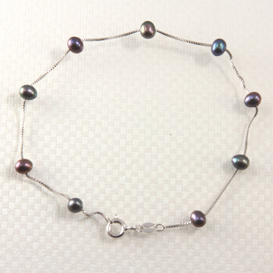 9402091-Black-Freshwater-Pearl-Tin-Cup-Anklet-925-Solid-Sterling-Silver