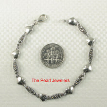 Load image into Gallery viewer, 9405031-Sterling-Silver-Hand-Crafted-Marcasite-Heart-Links-Bracelet