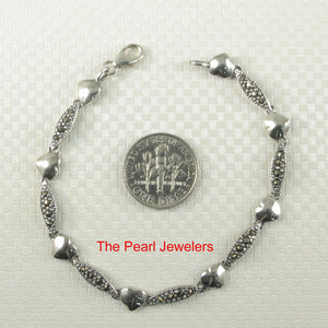 9405031-Sterling-Silver-Hand-Crafted-Marcasite-Heart-Links-Bracelet