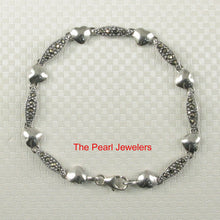 Load image into Gallery viewer, 9405031-Sterling-Silver-Hand-Crafted-Marcasite-Heart-Links-Bracelet