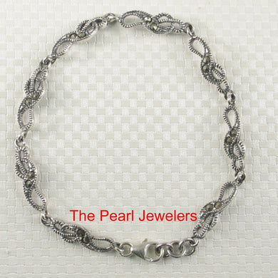 9405061-Hand-Crafted-Infinity-Design-Marcasite-Bracelet-Sterling-Silver