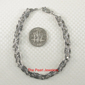 9405071-Sterling-Silver-Hand-Crafted-Interlock-Design-Marcasite-Bracelet