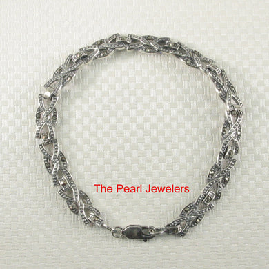 9405071-Sterling-Silver-Hand-Crafted-Interlock-Design-Marcasite-Bracelet