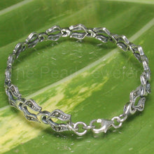 Load image into Gallery viewer, 9405081-Hand-Crafted-Twin-Leaf-Design-Marcasite-Bracelet-Sterling-Silver