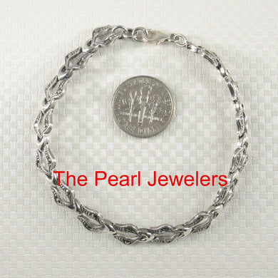 9405081-Hand-Crafted-Twin-Leaf-Design-Marcasite-Bracelet-Sterling-Silver