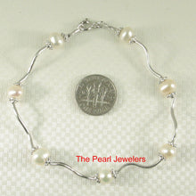 Load image into Gallery viewer, 9409970-Solid-Sterling-Silver-Genuine-White-Cultured-Pearls-S-Link-Bracelet