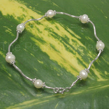 Load image into Gallery viewer, 9409970-Solid-Sterling-Silver-Genuine-White-Cultured-Pearls-S-Link-Bracelet