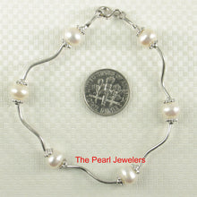 Load image into Gallery viewer, 9409970-Solid-Sterling-Silver-Genuine-White-Cultured-Pearls-S-Link-Bracelet